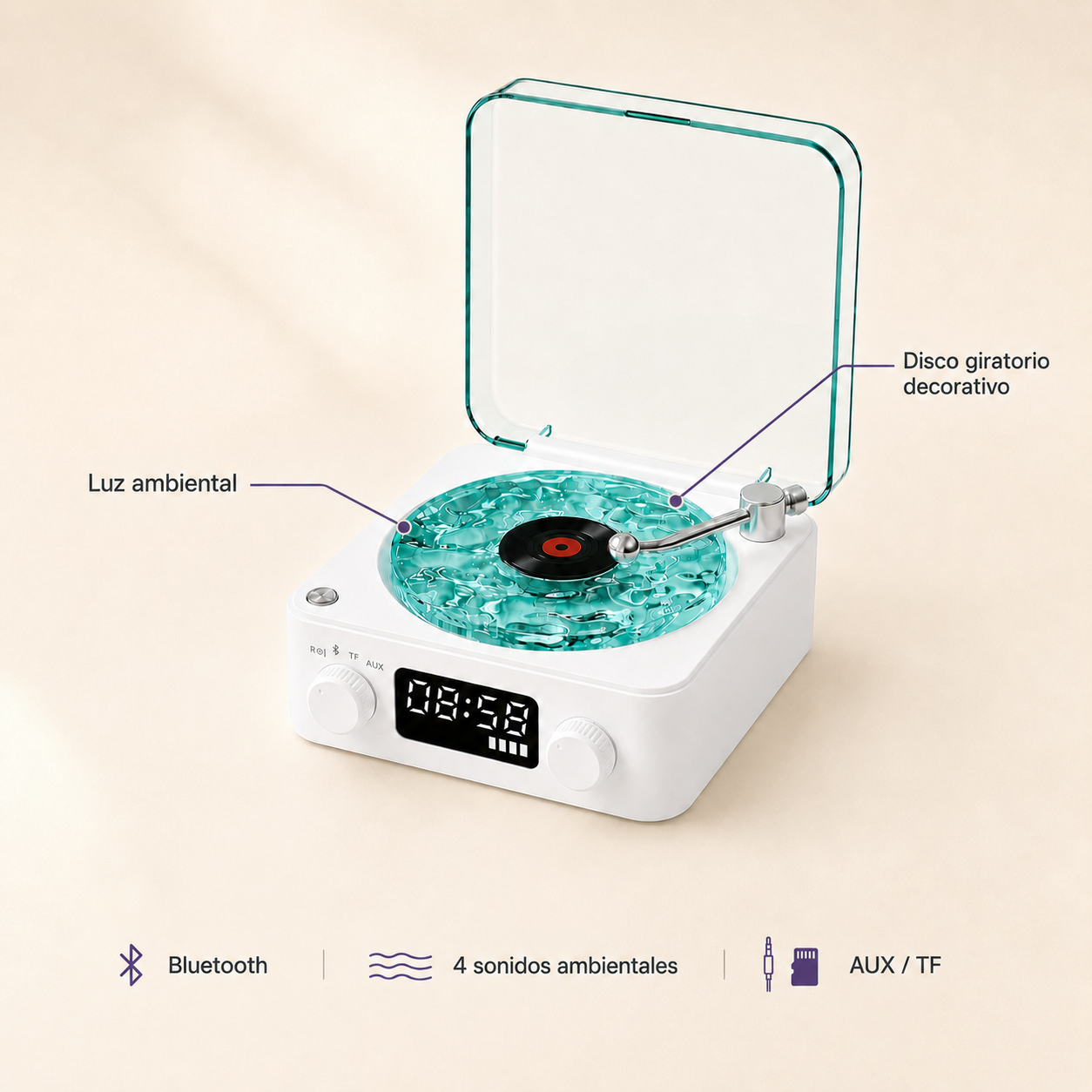 Altavoz Bluetooth retro con luz ambiental
